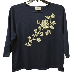 Victor Costa Occasion Sweater Womens Black 3/4 Sleeve Sequin‎ Embellished